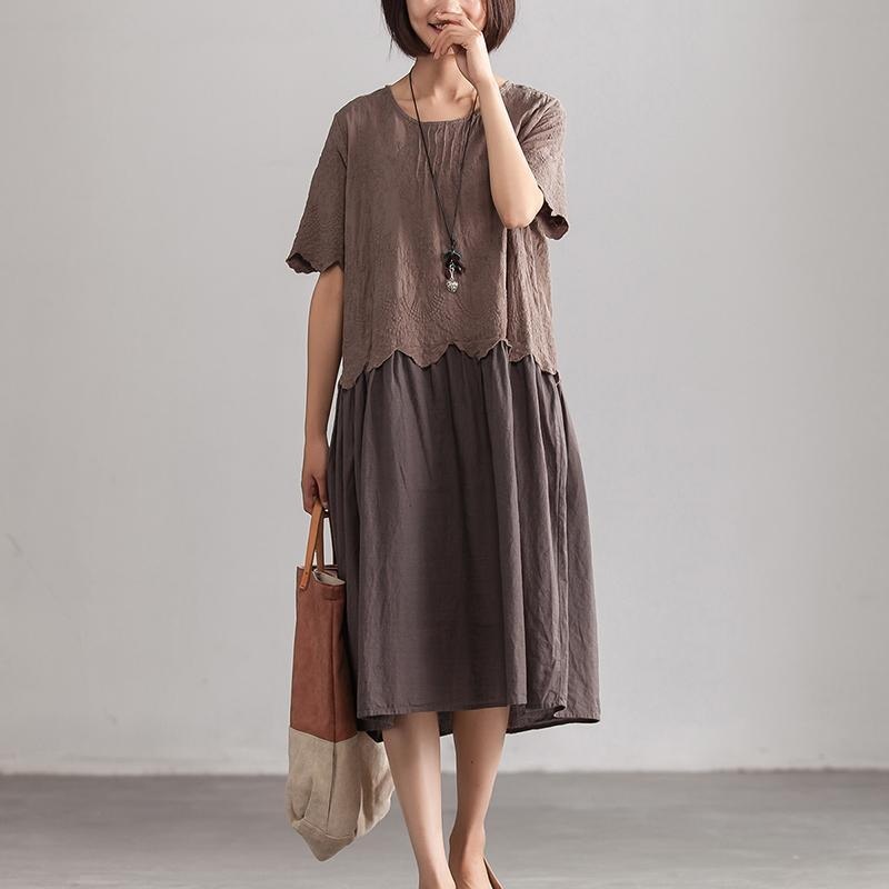 Summer Short Sleeve O-Neck Casual One Size Gray Long Dress