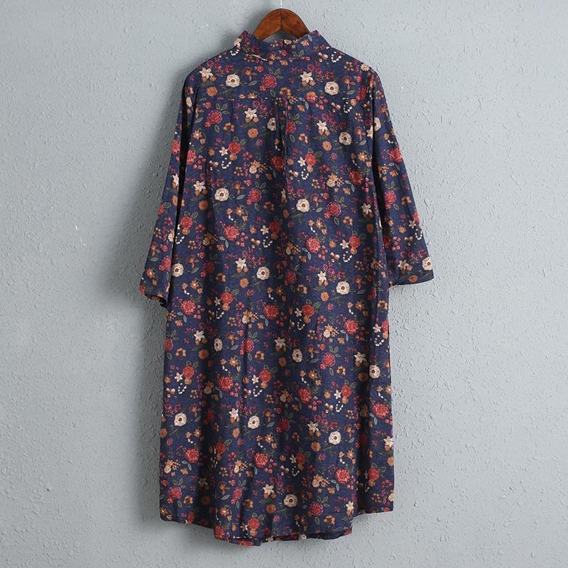 Women Printed Floral Dress Three Quarter Sleeve Shirt