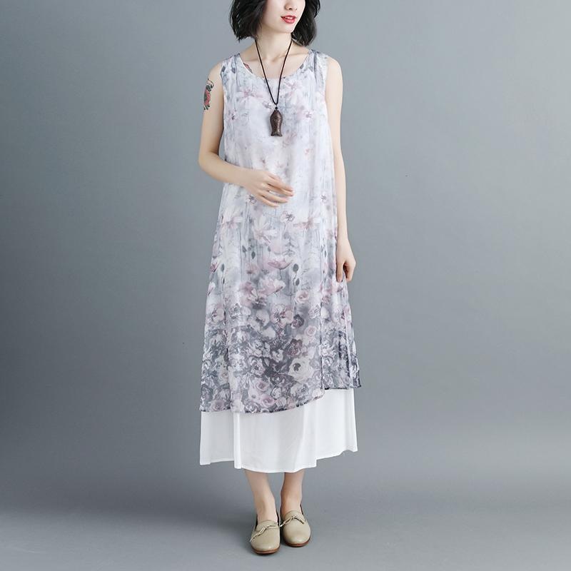 Women Sleeveless Printed Patchwork Pullovers Dress