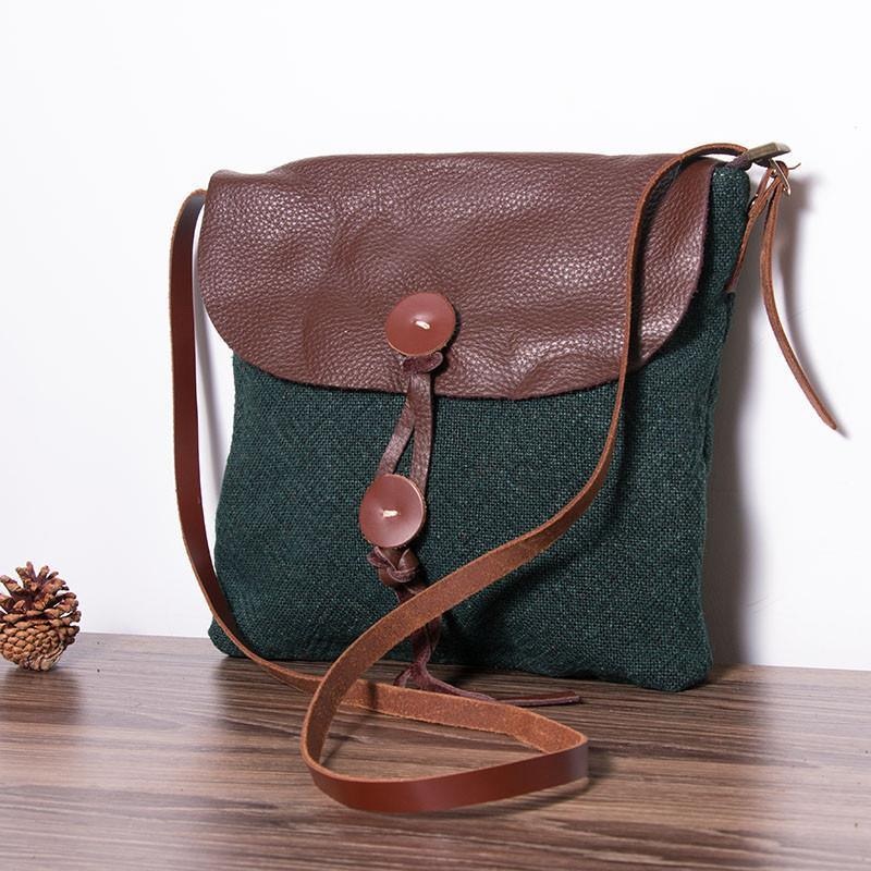 Blackish Green Patchwork Canvas Leather Women Handbags