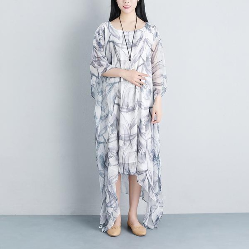Casual Fake Two-piece Summer Half Sleeve Silky Cotton Dress