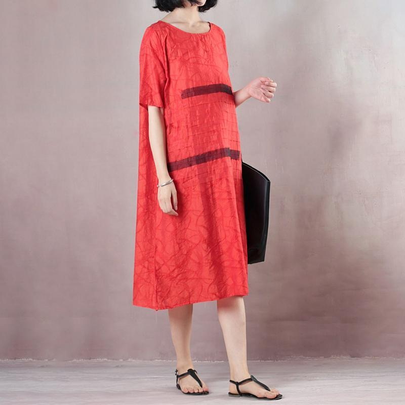 Casual Loose Short Sleeve Round Neck Red Dress