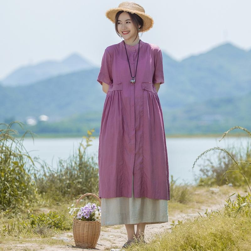 Casual Stand Collar Single Breasted Dress