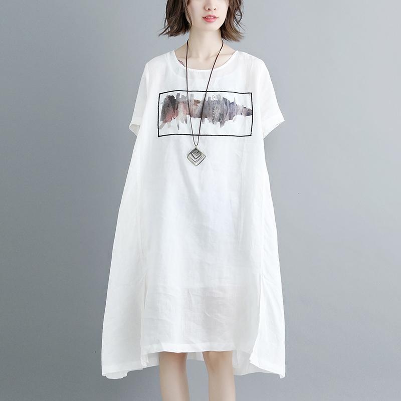 Casual Summer Short Sleeve White Pockets Slit Dress