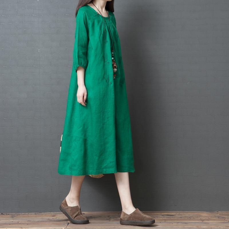 Casual Womens Vintage Linen Half Sleeve Dress