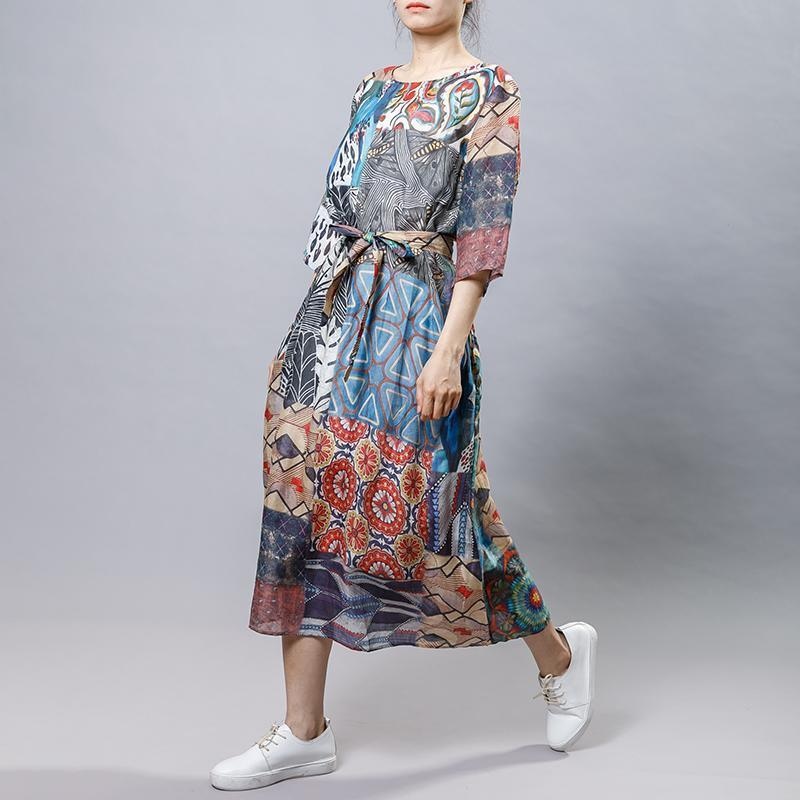 Causal Printed Comfortable Dress With Belt