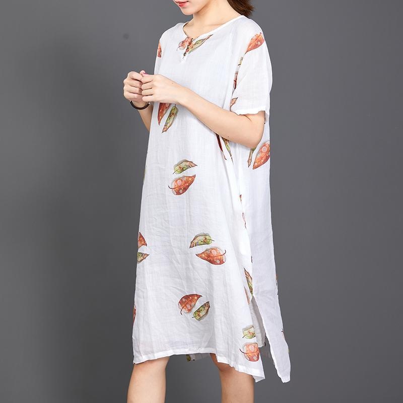 Fallen Leaves Split Hem Comfortable Dress