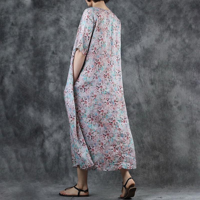 Floral Printed Pleated Short Sleeve Midi Dress