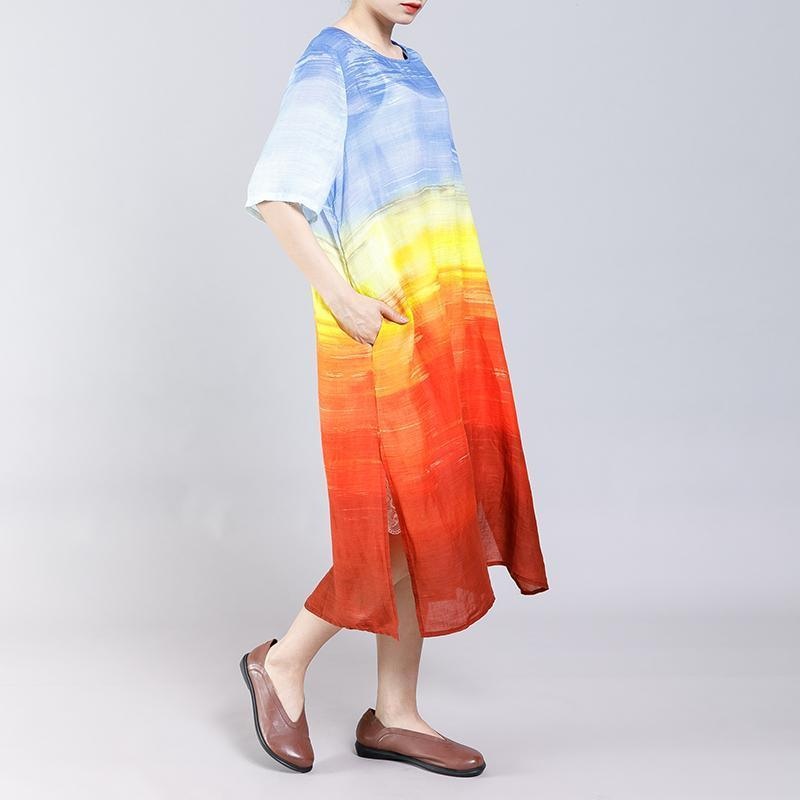 Gradient Color Split Elegant Casual Midi Dress