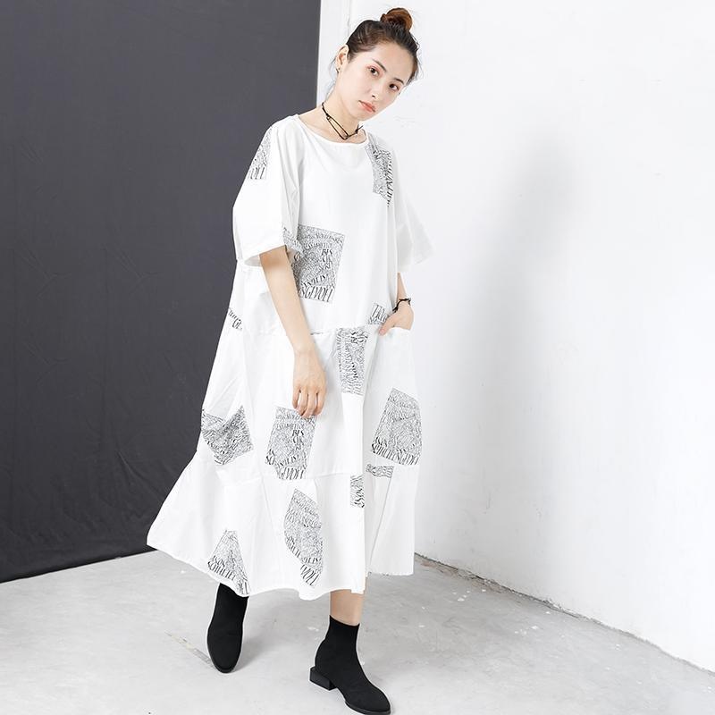 Letter Square Printed Pleated Midi Dress