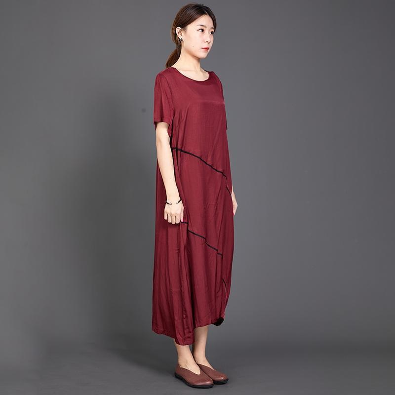 Pleated Solid Color Silky Red Dress