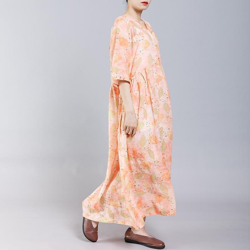 Print V-Neck Button Casual Women Dress