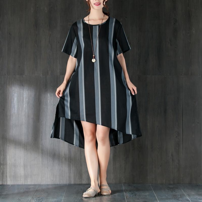 Short Sleeves Stripe Women Dress with Ribbon