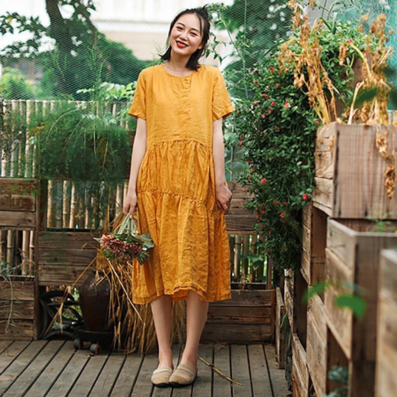 Solid Color Pleated Spliced Casual Dress