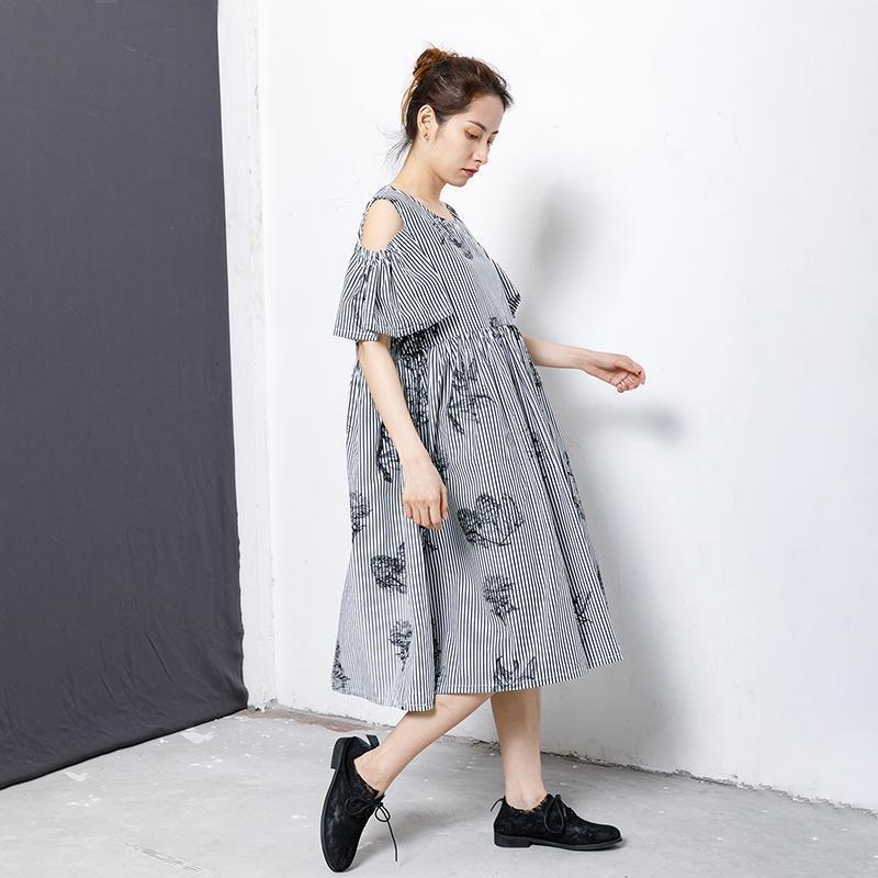 Stripes And Floral Printed Casual Dress