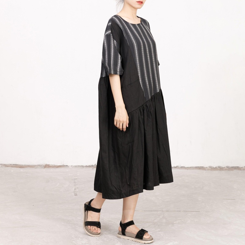 Stripes Irregular Spliced Loose Casual Dress