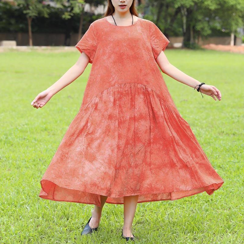 Summer Short Sleeve Dyeing Orange Dress For Women