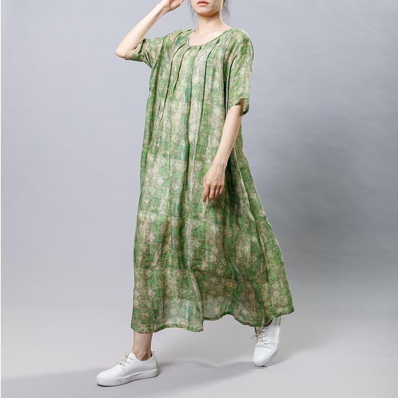 Vintage Ramie Round Neck Short Sleeve Dress
