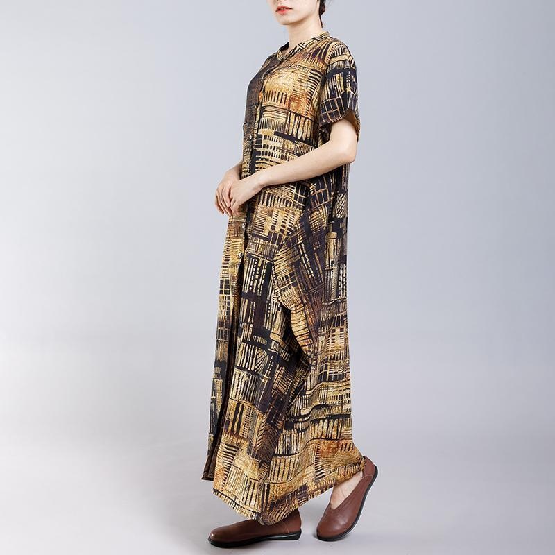 Vintage Stand Collar Print Short Sleeve Dress