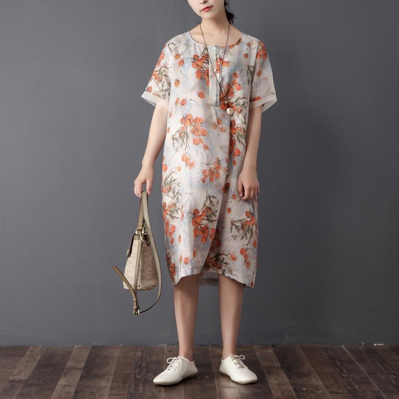 Women Summer Round Neck Short Sleeve Printed Dress