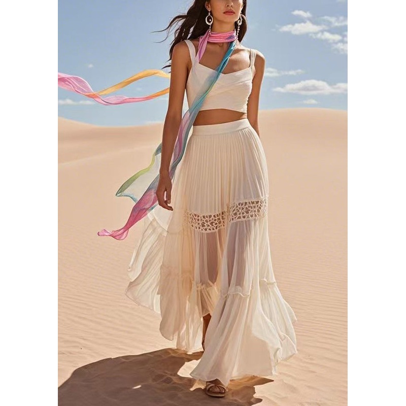 Art Beige Exra Large Hem Patchwork Chiffon Beach Skirt Summer