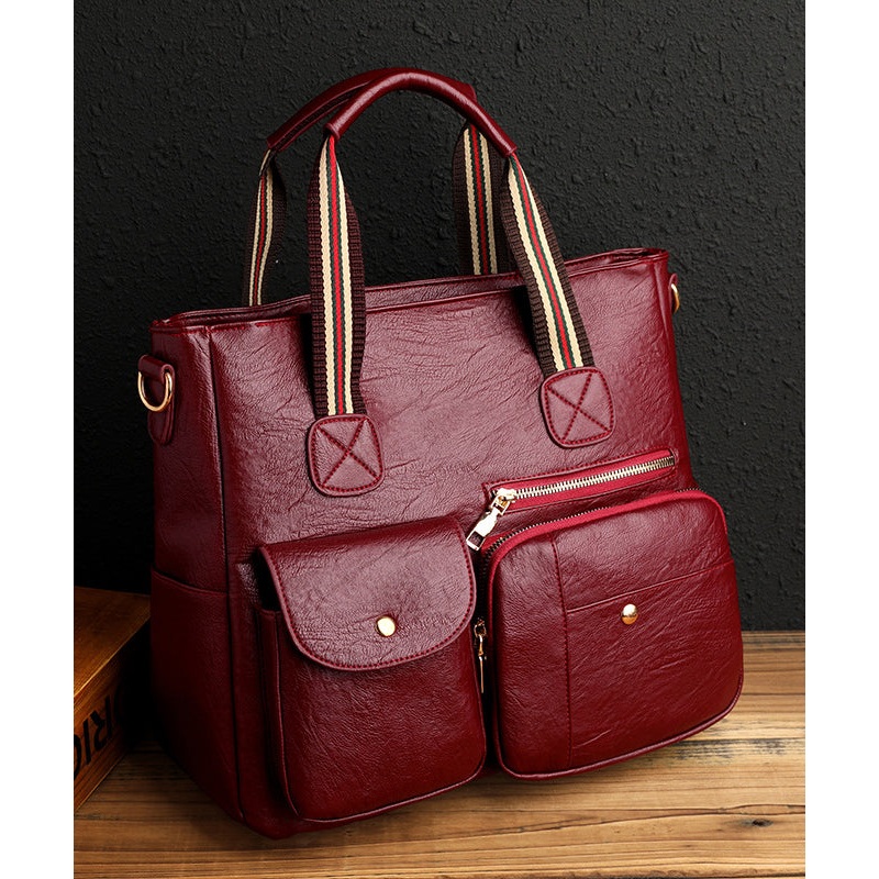 Boutique Mulberry Pockets Large Capacity Faux Leather Tote Handbag