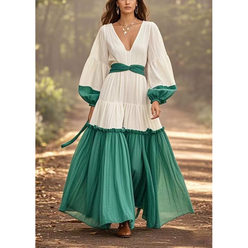 Classy White Ruffled Patchwork Cotton Vacation Dresses Spring