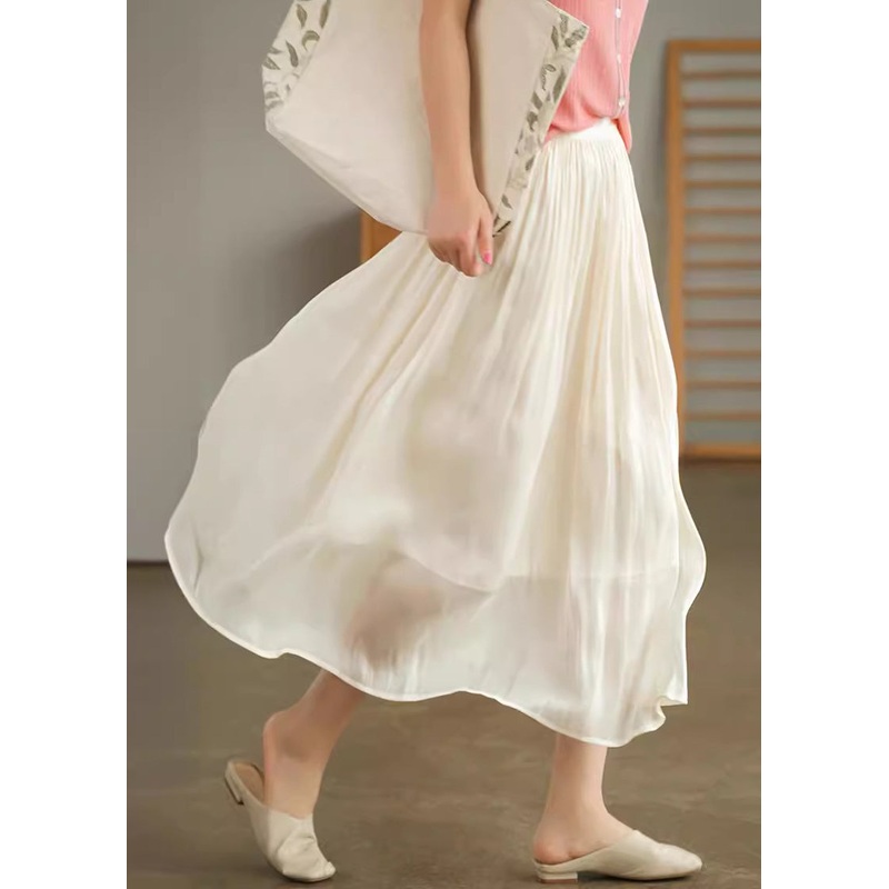 Fashion Apricot Elastic Waist Exra Large Hem Silk Skirts Summer