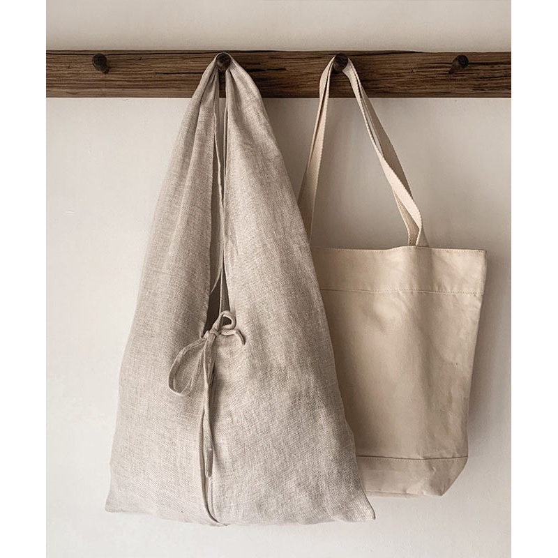Japanese Style Linen Large Capacity Lace Up Shoulder Bag