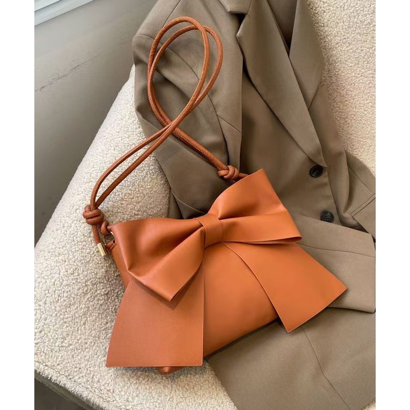 Original Design Brown Bow Faux Leather Messenger Bag