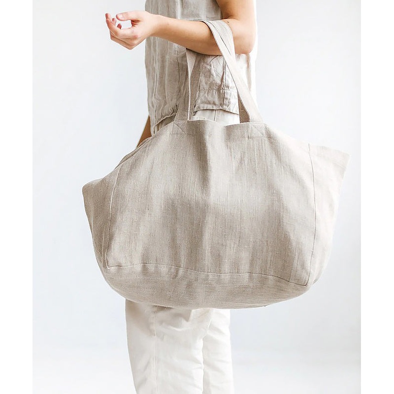 Simple Style Large Capacity Linen Tote Handbag