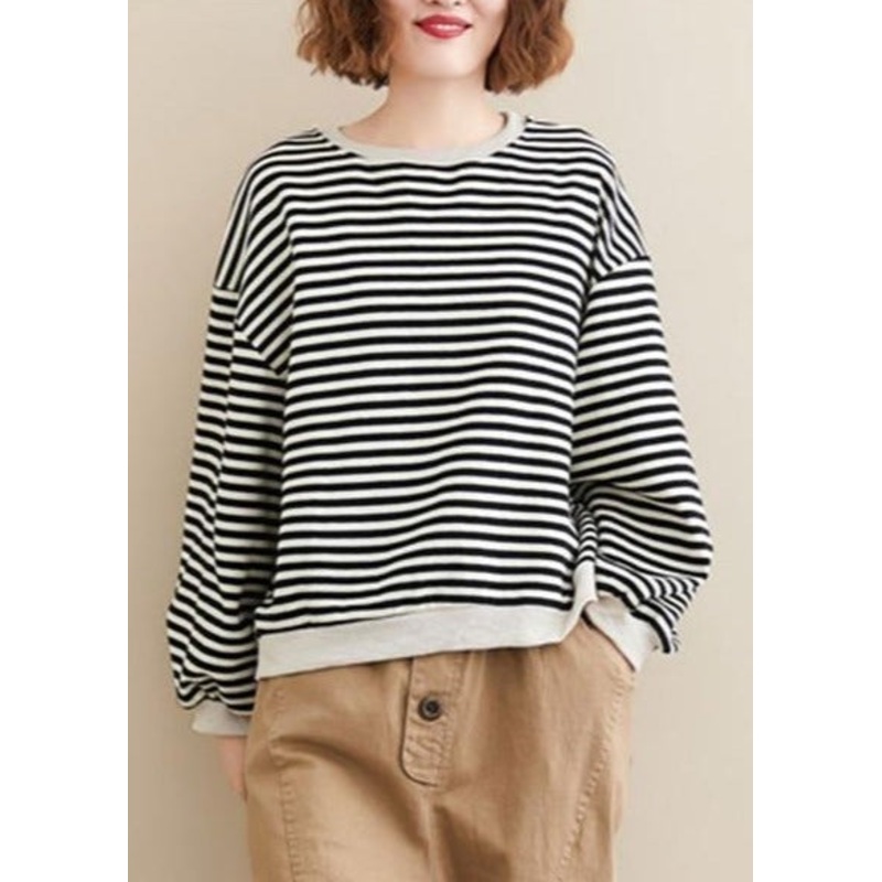 Women Autumn Long Sleeve Cotton Sweatshirt  Striped Female Loose Casual Pullovers Hoodies