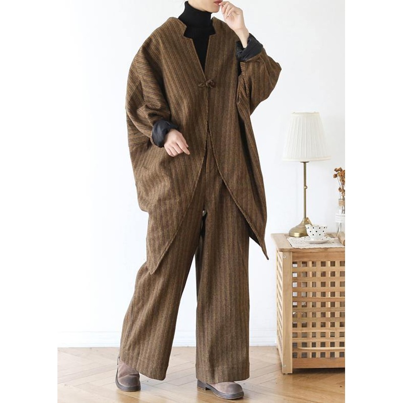 2020 new wool blended khaki two pieces casual asymmetric tops and pant