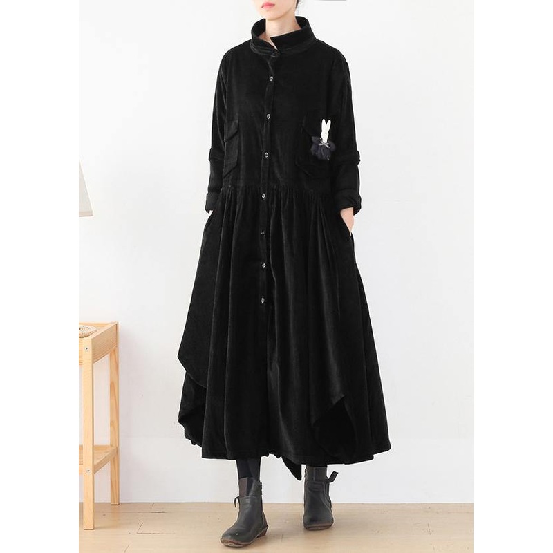 Beautiful false two pieces polo collar coats women black loose outwears