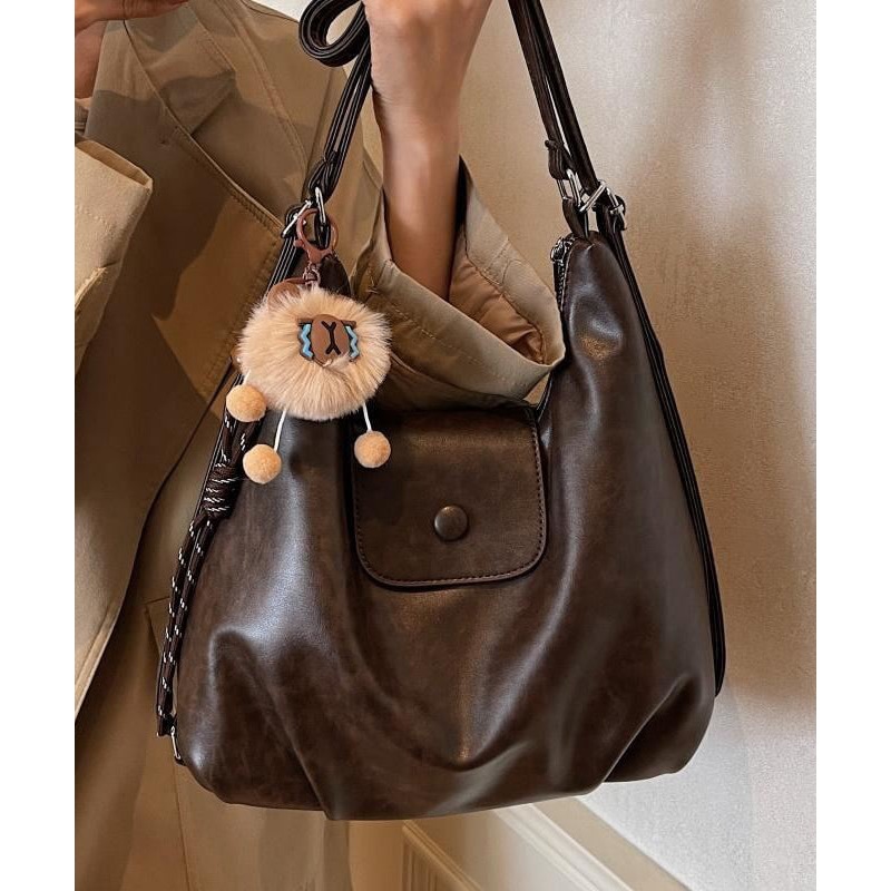 Chic Coffee Large Capacity Faux Leather Satchel Bag Handbag