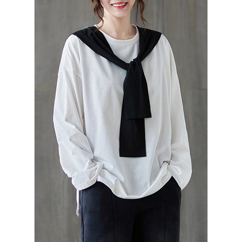 Classy White Shirts Women O Neck Side Open Loose Spring Blouse
