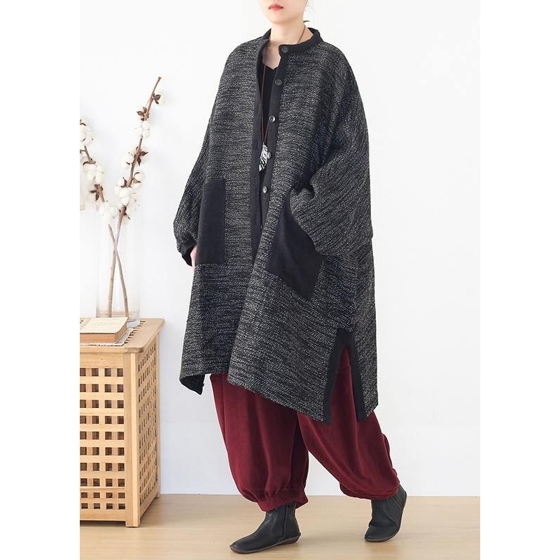 Cozy side open knit sweat tops plus size clothing black big pockets sweater coat