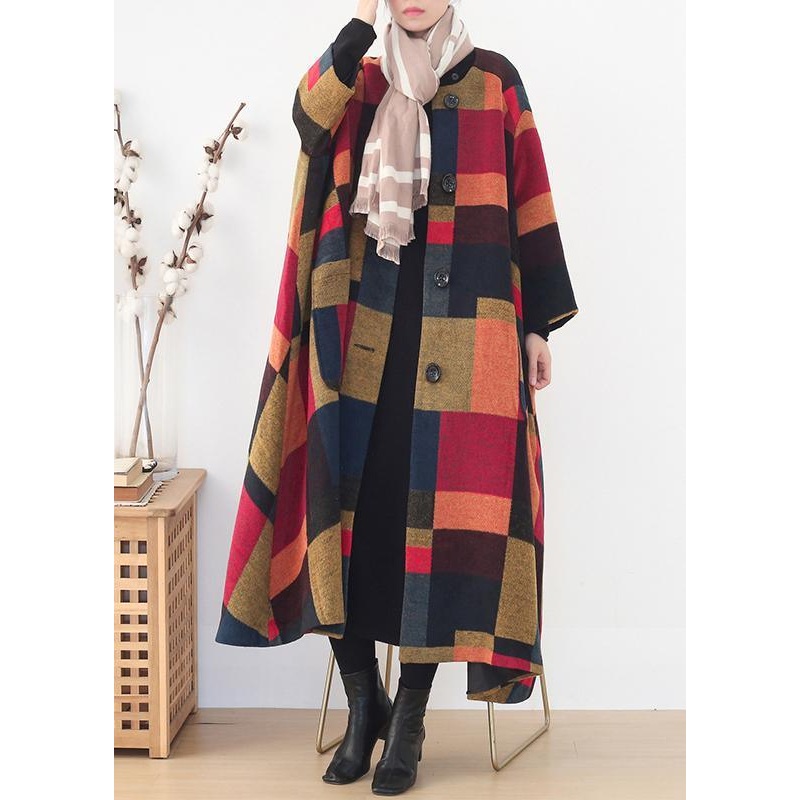Elegant oversize long coats wild outwear yellow plaid winter wool overcoat