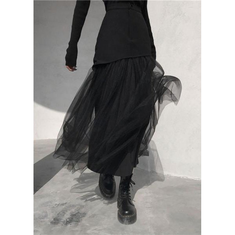 Fashion New Mesh Patchwork Skirt Solid Color Street Simplicity Temperament Trendy Skirt
