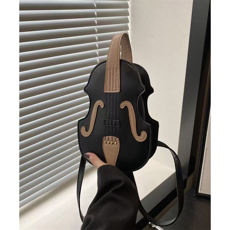 Fashionable Black Faux Leather Violin Messenger Bag