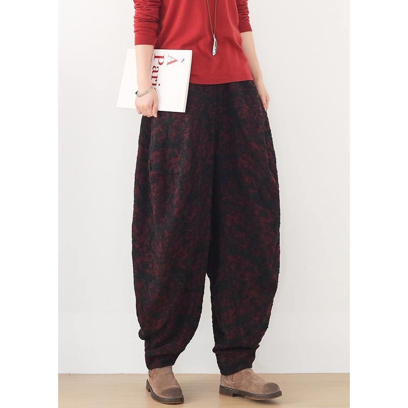 Handmade red harem pantspants slim spring Jacquard design wild trousers