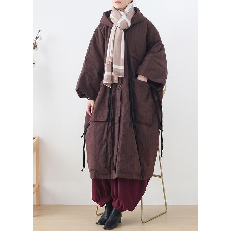 new ribbon big pocket hooded cotton coat long thick padded overcoat