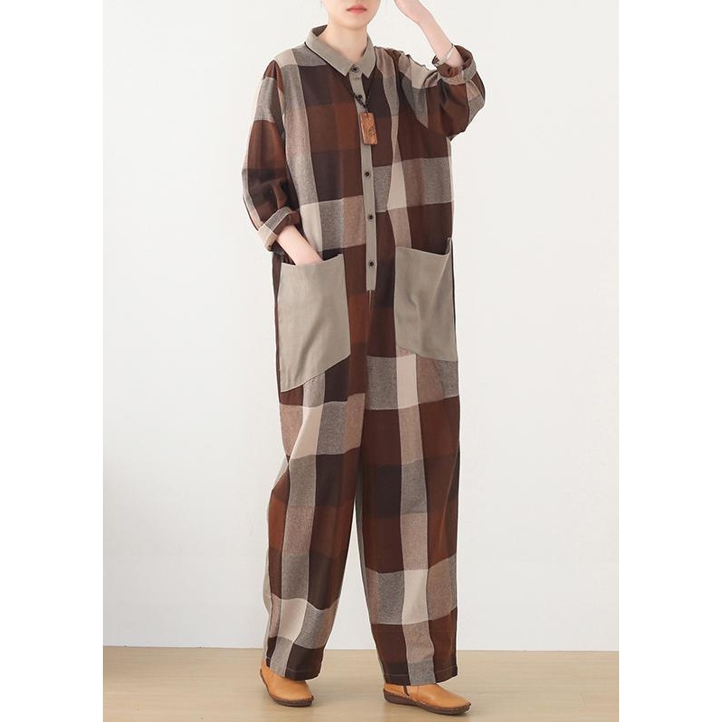 nude patchwork new plaid  loose retro slimming Harem cotton pants jumpsuit