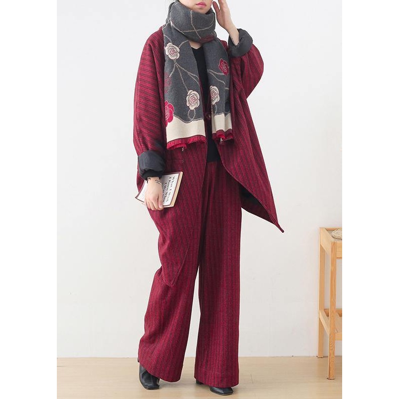 Original design red woolen suit female cocoon-shaped irregular mid-length coat autumn and winter