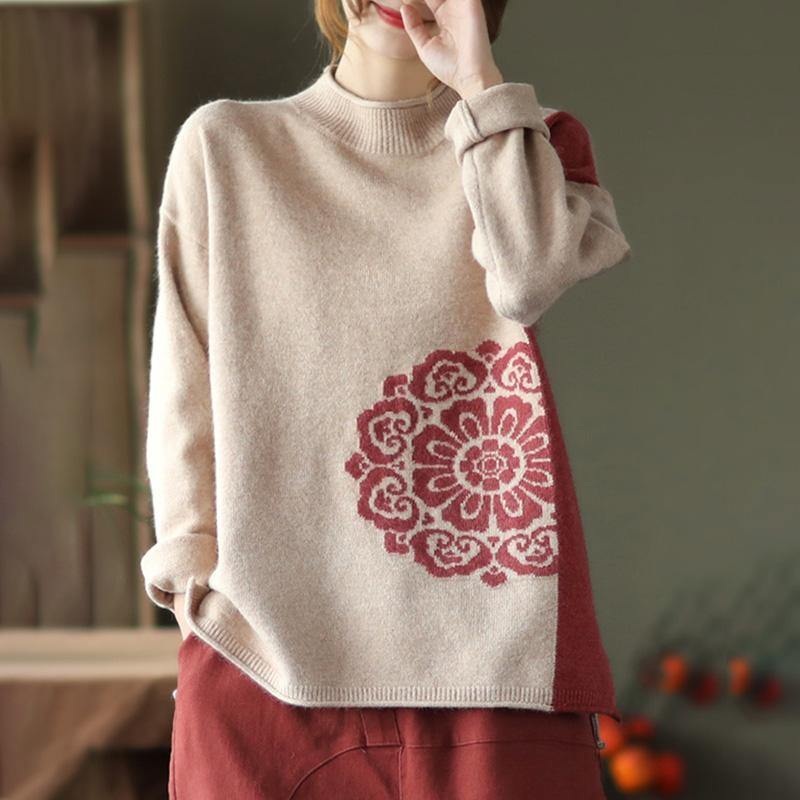 Spring Retro Flower Knit Sweater Jumper