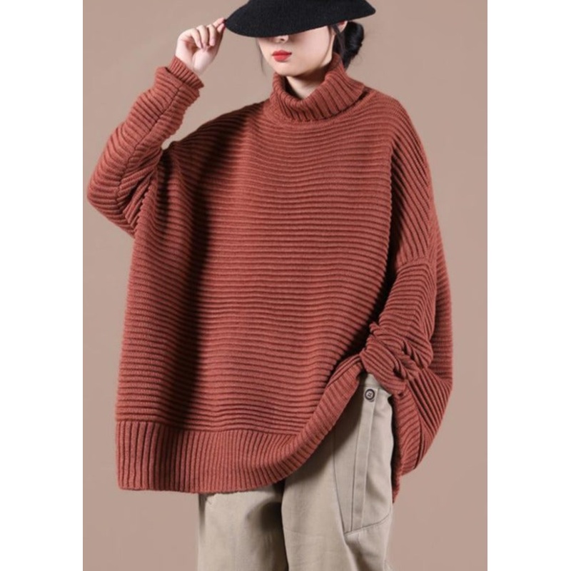 Spring Striped Turtleneck Knit Top Pullover Sweater