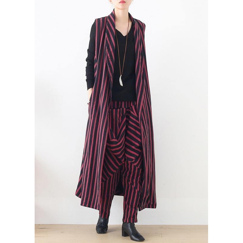 spring women fashion sleeveless cardigans and casual pant red striped two pieces