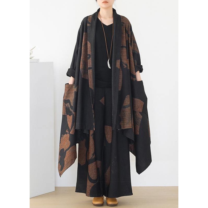 Thin woolen material suit women's winter large size loose and thin temperament long wide-leg pants