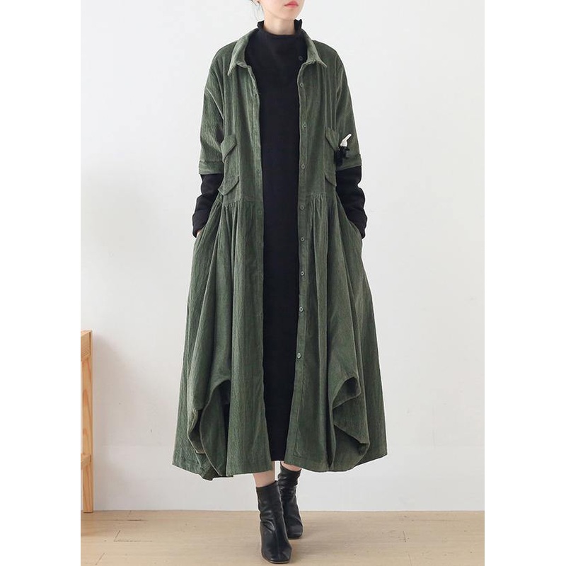 Unique green Fashion trench coat Tunic Tops false two pieces spring coats