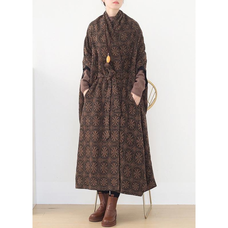 vintage brown wool coat plus size v neck trench coat cloak woolen outwear